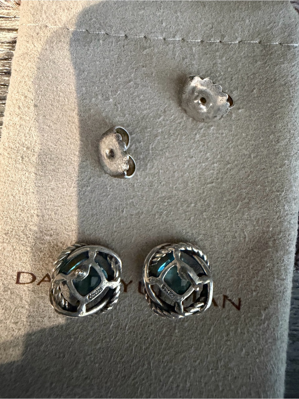 David Yurman Sterling Silver Blue Topaz Cable Stud Earrings - Picture 5 of 5